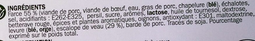Paupiettes de veau x 6 - Ingredients - fr