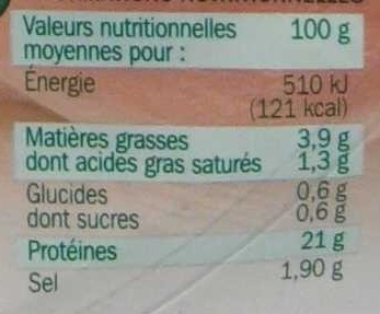 Jambon de Paris cuit à l'étouffée 8 tranches - Nutrition facts