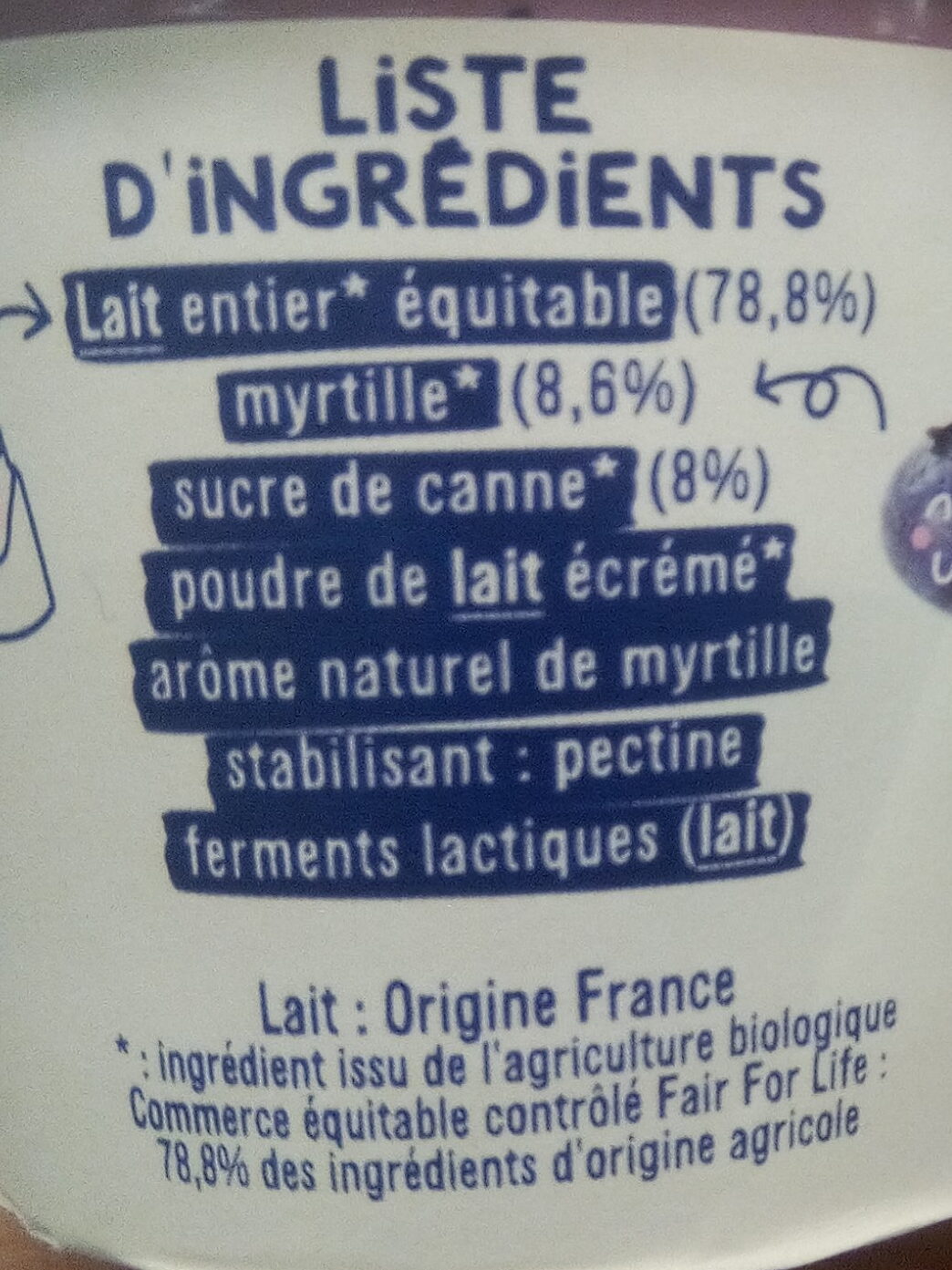 Yaourt saveur myrtille sauvage - Ingrédients