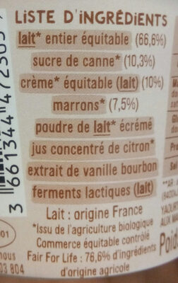 Yaourt Gourmeuh Marron d'Ardèche - Ingrediënten - fr
