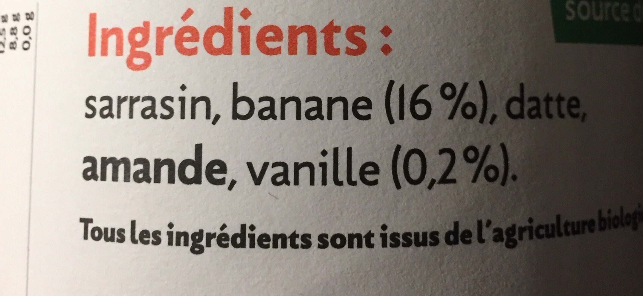 Muesli croustillant banane-vanille Kokoji - Tableau nutritionnel