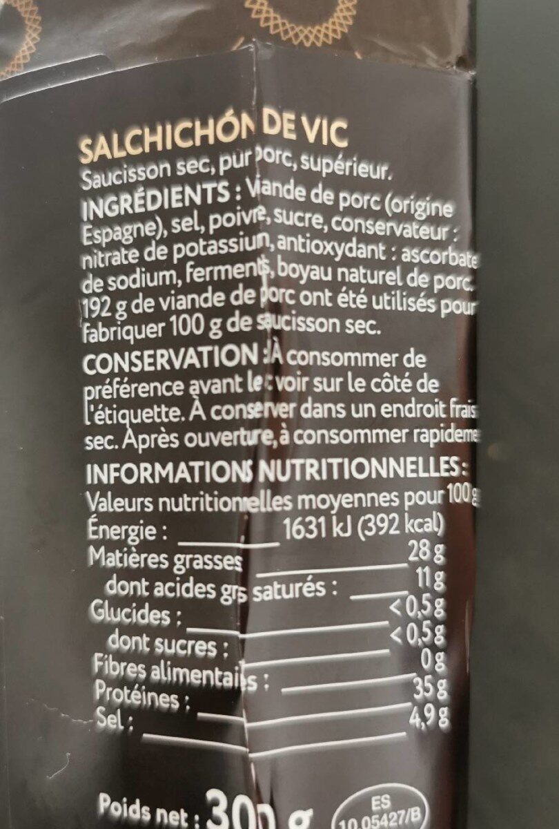 Salchichon de vic - حقائق غذائية - fr