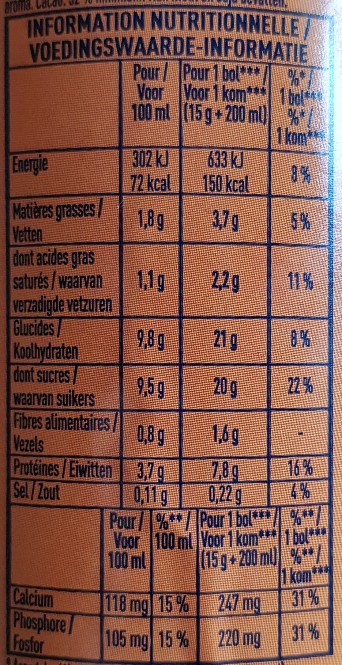 Grand Arôme 32% de Cacao - Näringsfakta - fr