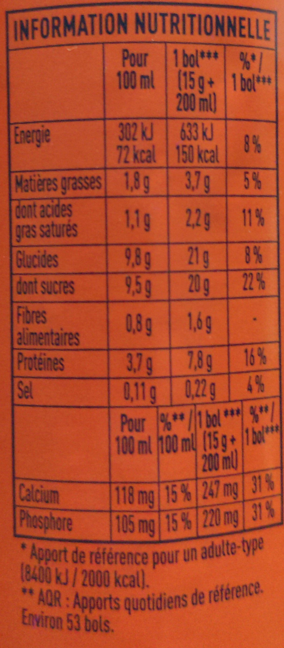 Grand Arôme 32% de Cacao - 营养成分 - fr