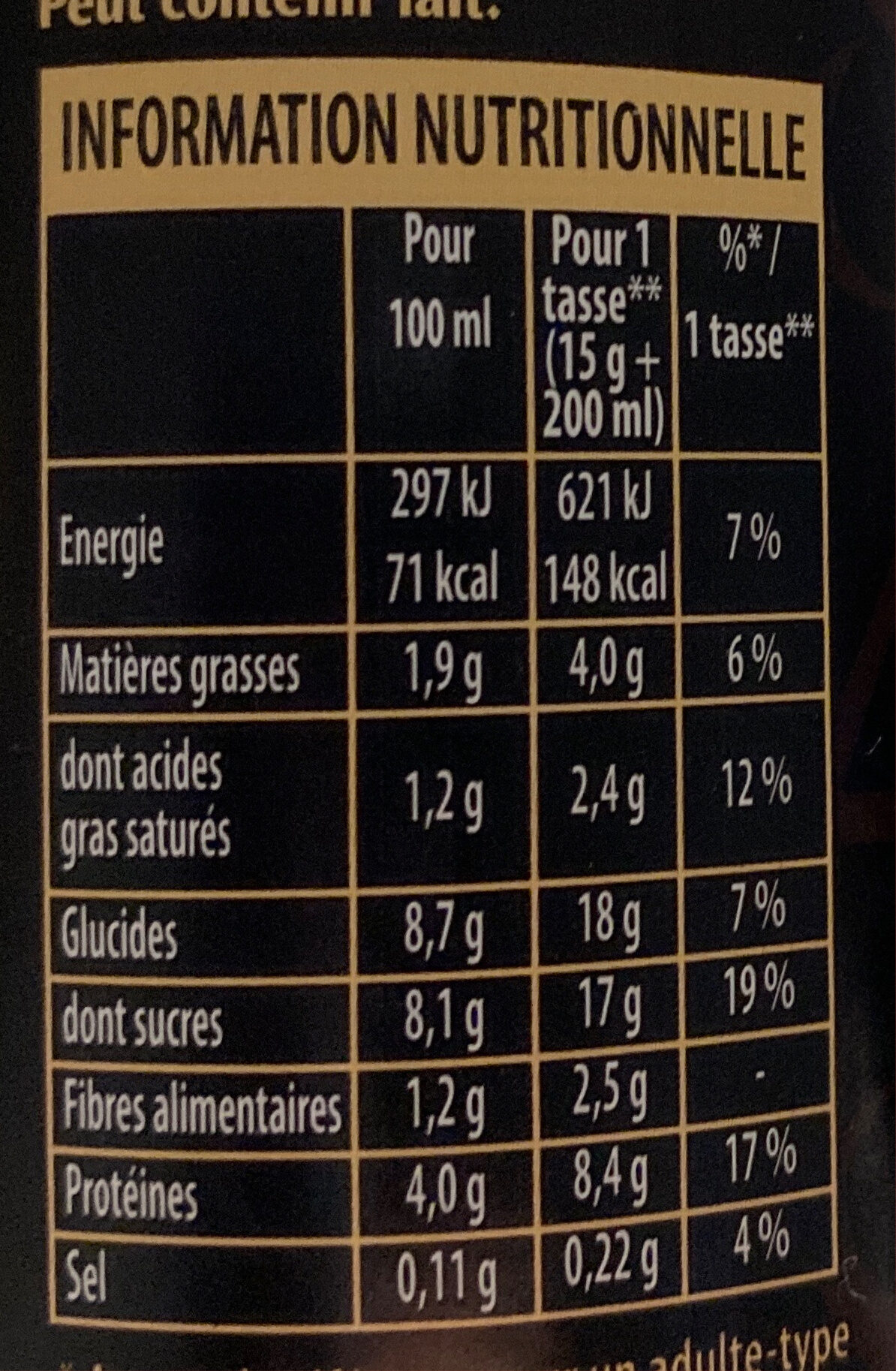 Chocolat en Poudre 1848 - Nutrition facts - fr