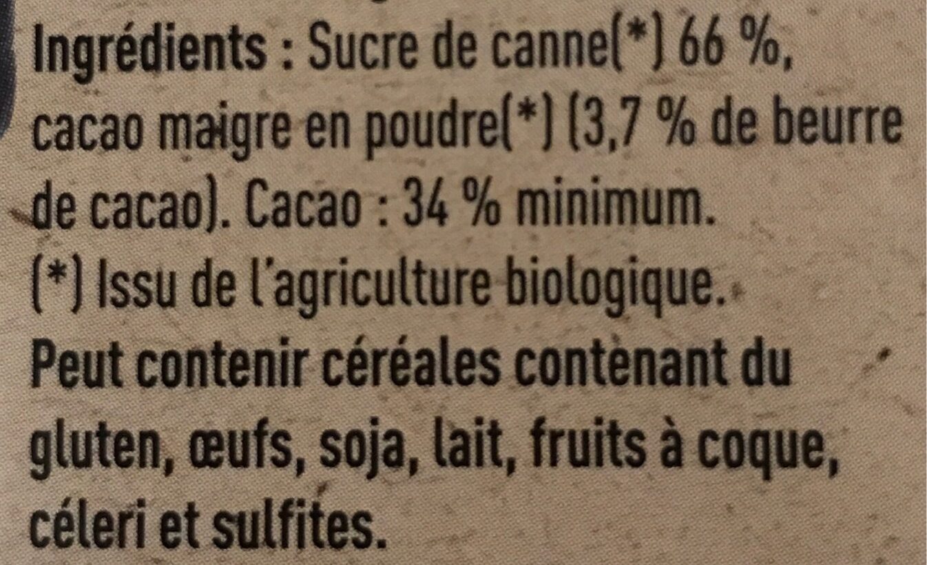 Chocolat en poudre BIO - Ingredients - fr