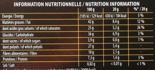 Noir 70% écorces d'oranges - حقائق غذائية - fr