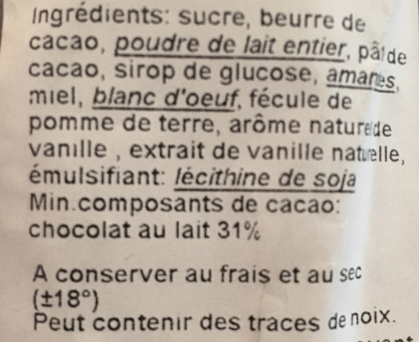 Sucette en chocolat au lait - Ingredients - fr