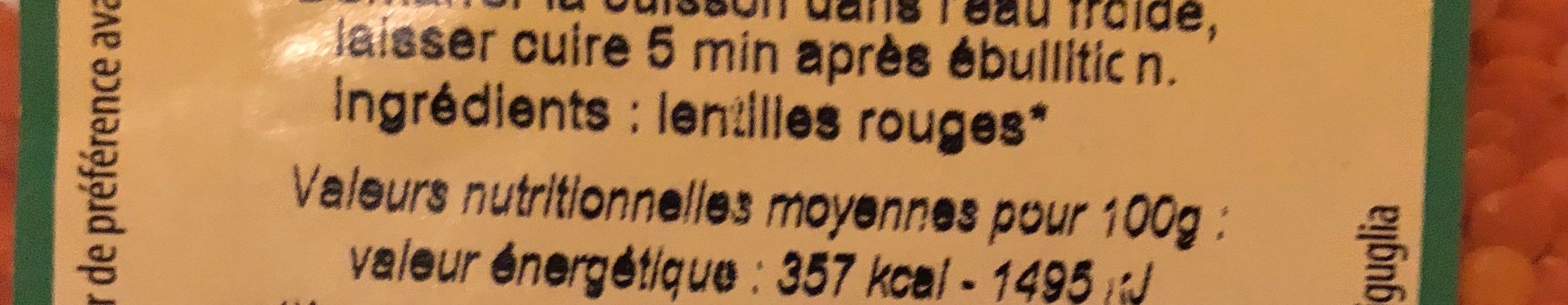 Lentilles rouges corail - Ingredients - fr