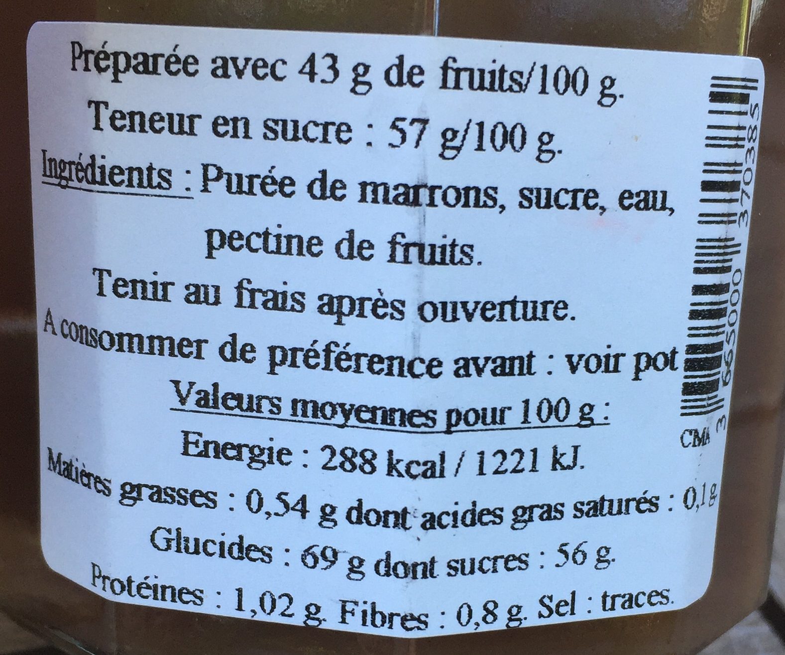 Crème de marron - Ingrediënten - fr