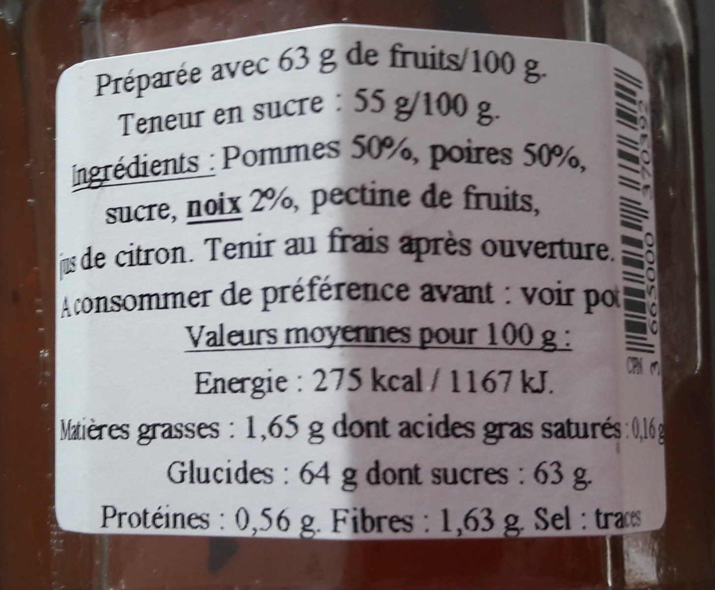 Confiture extra de Pomme-Poire-Noix - Ingrediënten - fr