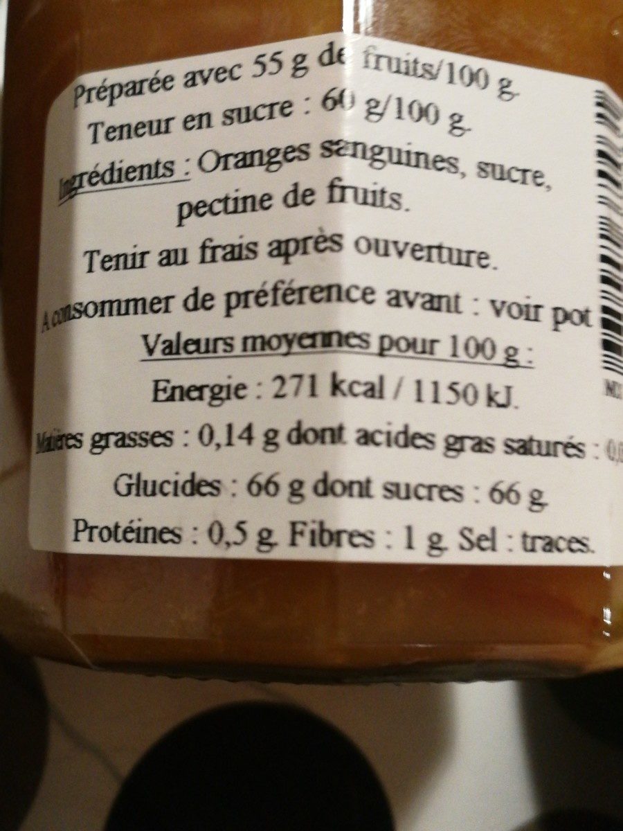 Confiture orange sanguine - Ingredients - fr