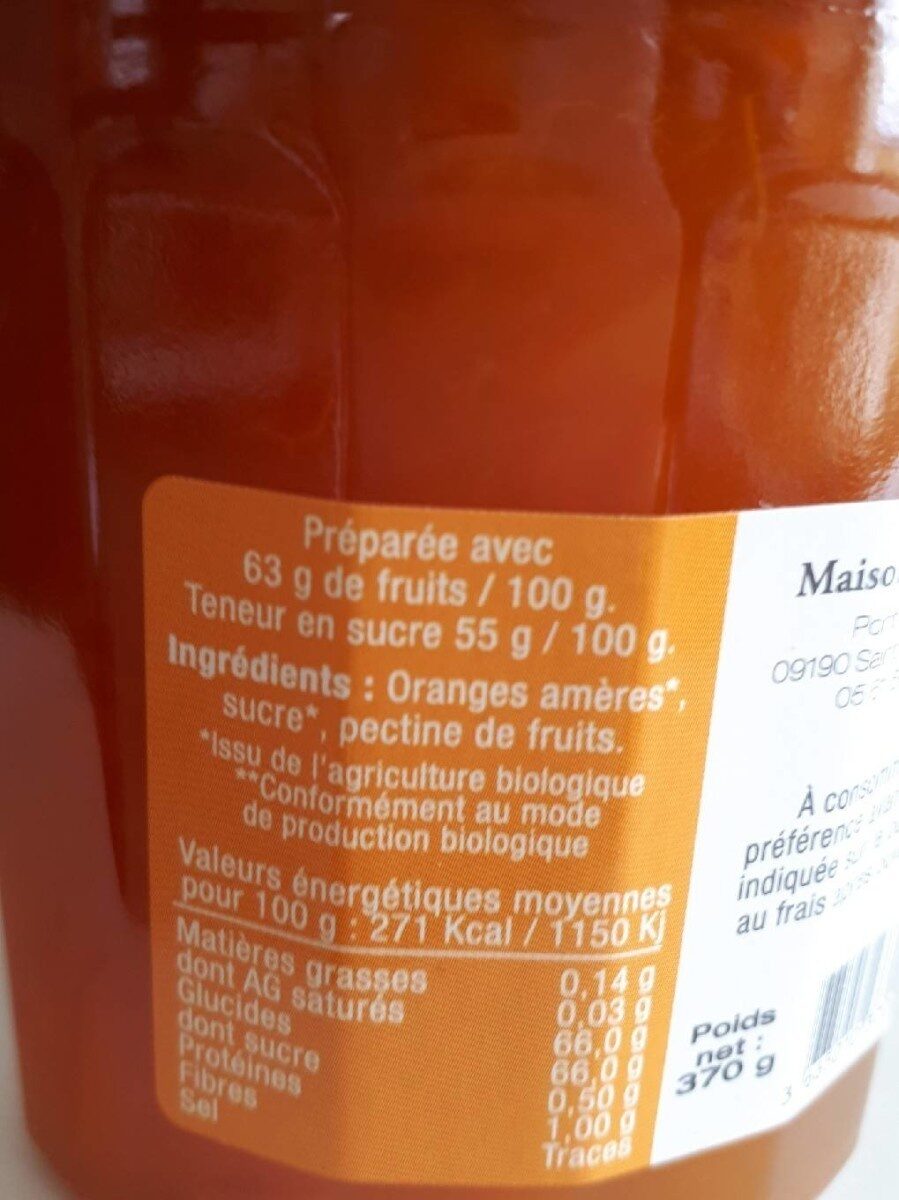 Marmelade bio, orange amère - Voedingswaarden - fr