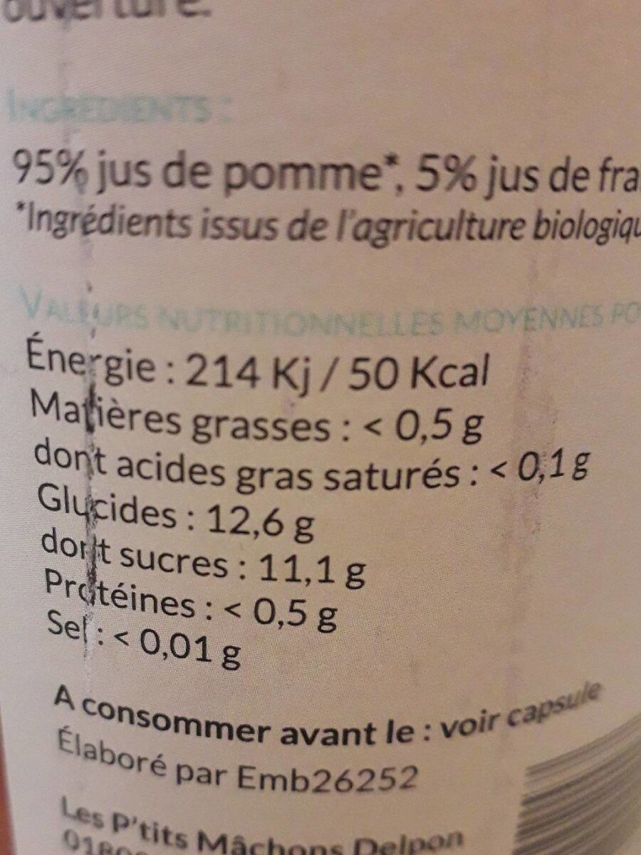Jus pomme framboise - Nutrition facts - fr