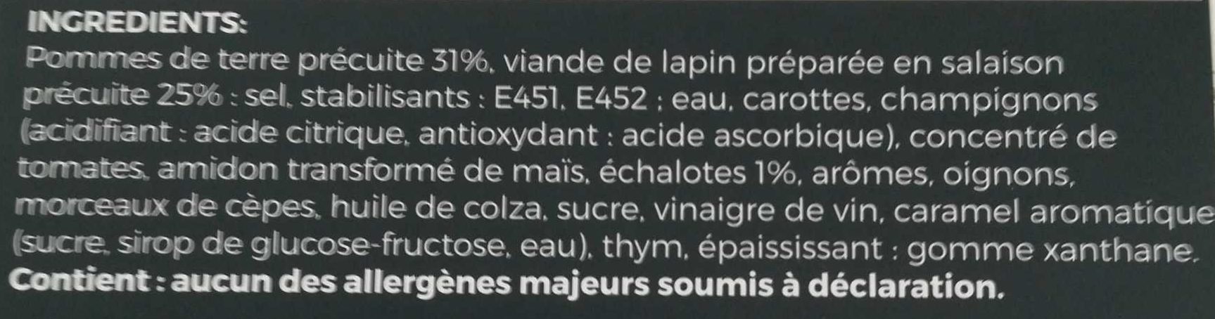 Lapin Chasseur Et Ses Pommes De Terre Exalt - Ingrédients