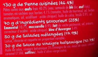 Maxi salade 3 fromages - penne, bleu, mozarella, emmental - Ingredients - fr