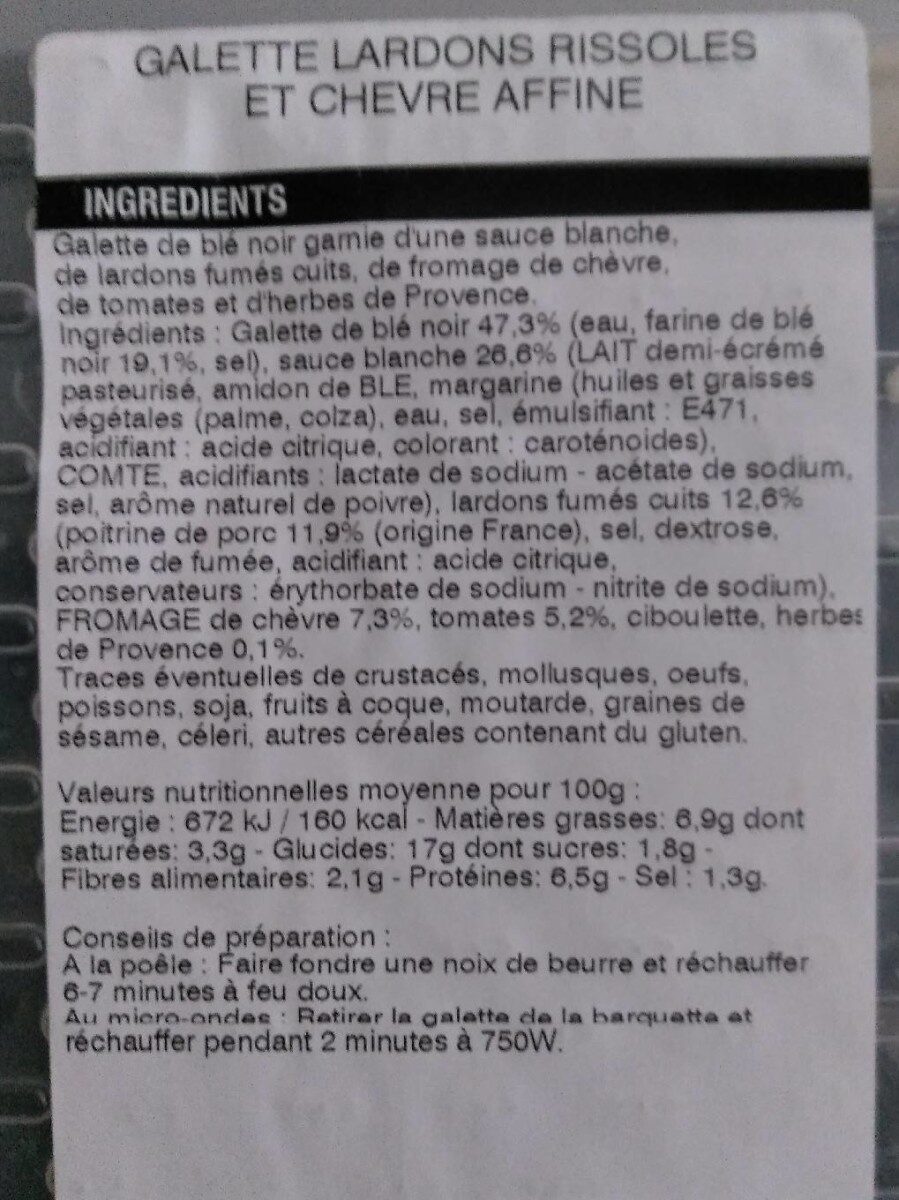 Galette de Bretagne - Tableau nutritionnel