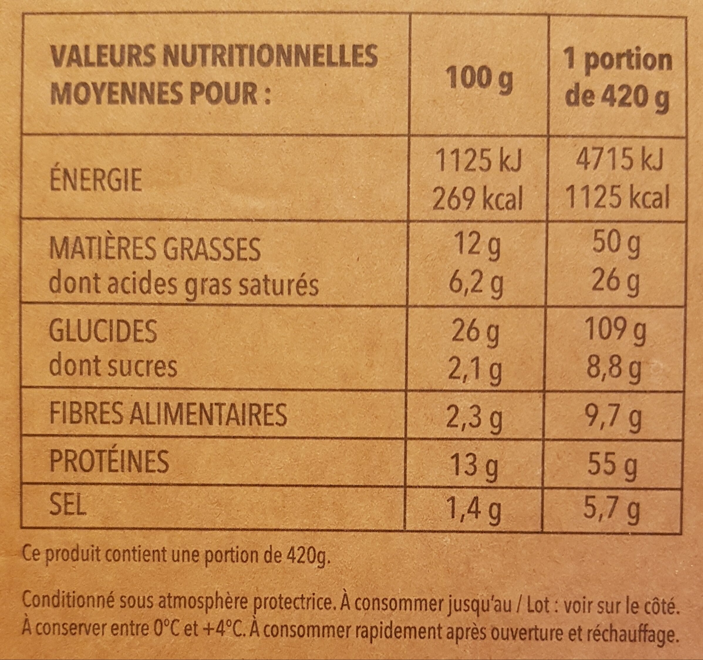 Pizza 4 Fromages - Tableau nutritionnel