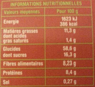 Barre céréalières - FIGUES - SESAME - AMANDES - Nutrition facts - fr