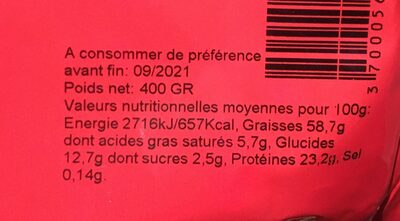 Graines de Tournesol Grillées Salées - Nutrition facts - fr