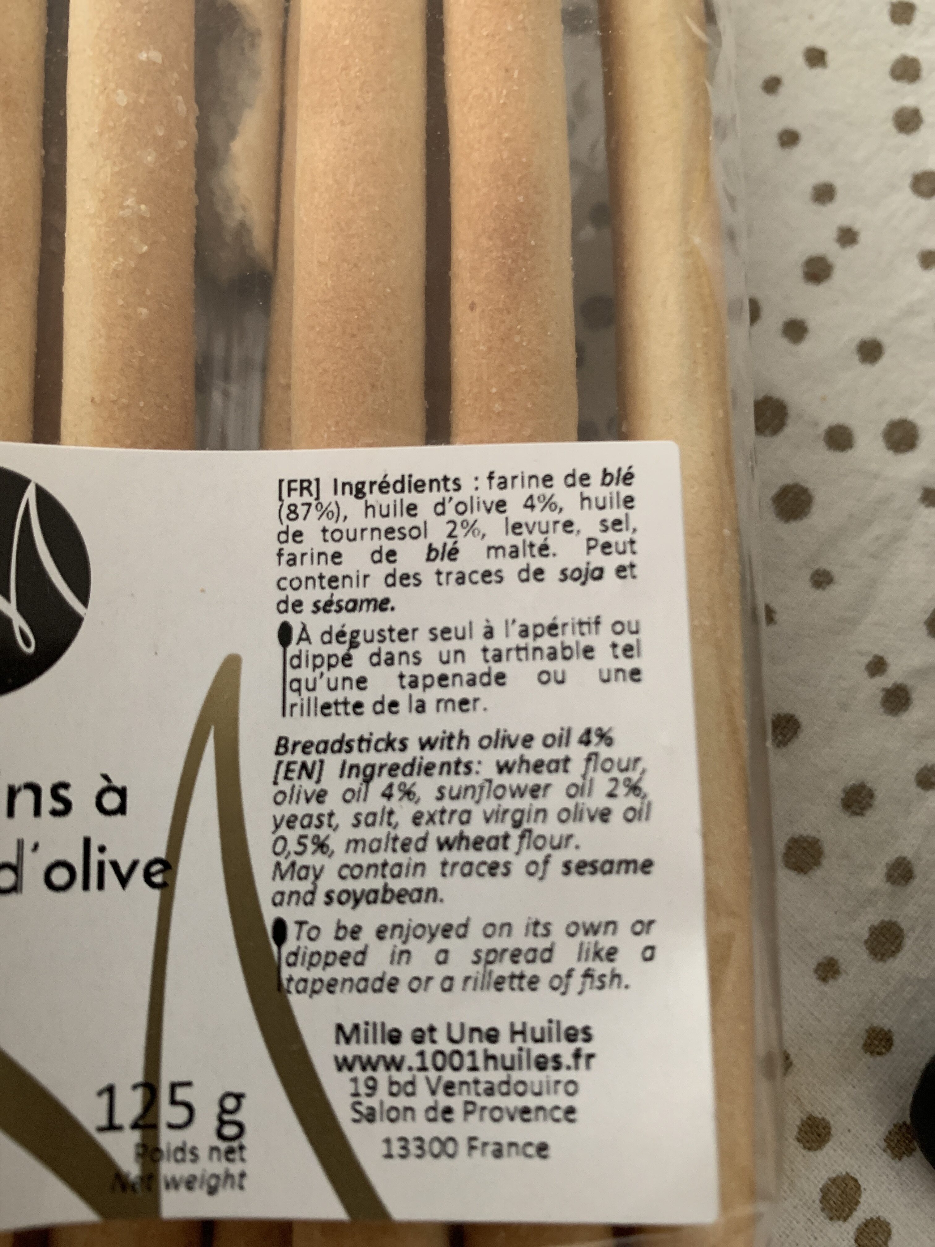 Gressins à l’huile d’olive - Ingredients - fr