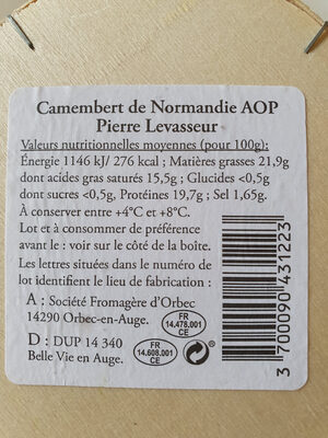 Camembert de Normandie AOP - Ingrediënten - fr