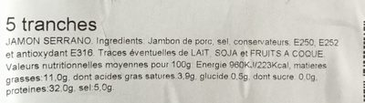 Jambon Serrano 10 mois - Ingredients - fr