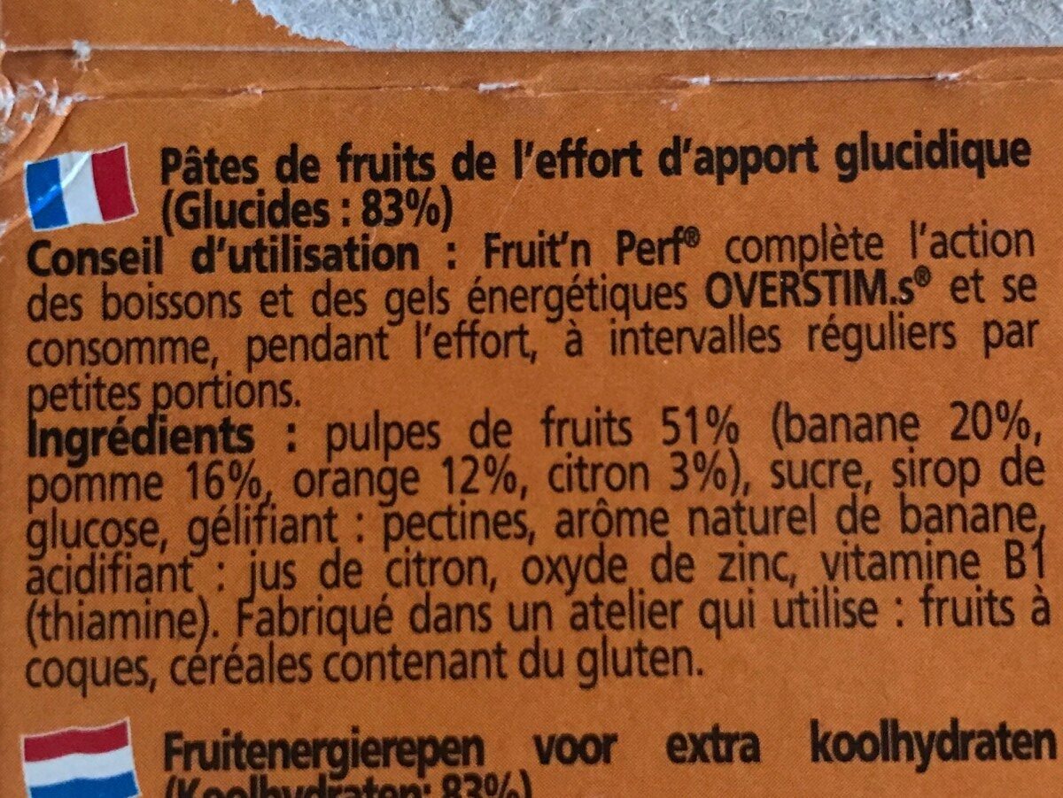 Fruit'n Perf Antioxydant Saveur Banane Agrumes 4 Pâte De Fruits - Ingredients - fr