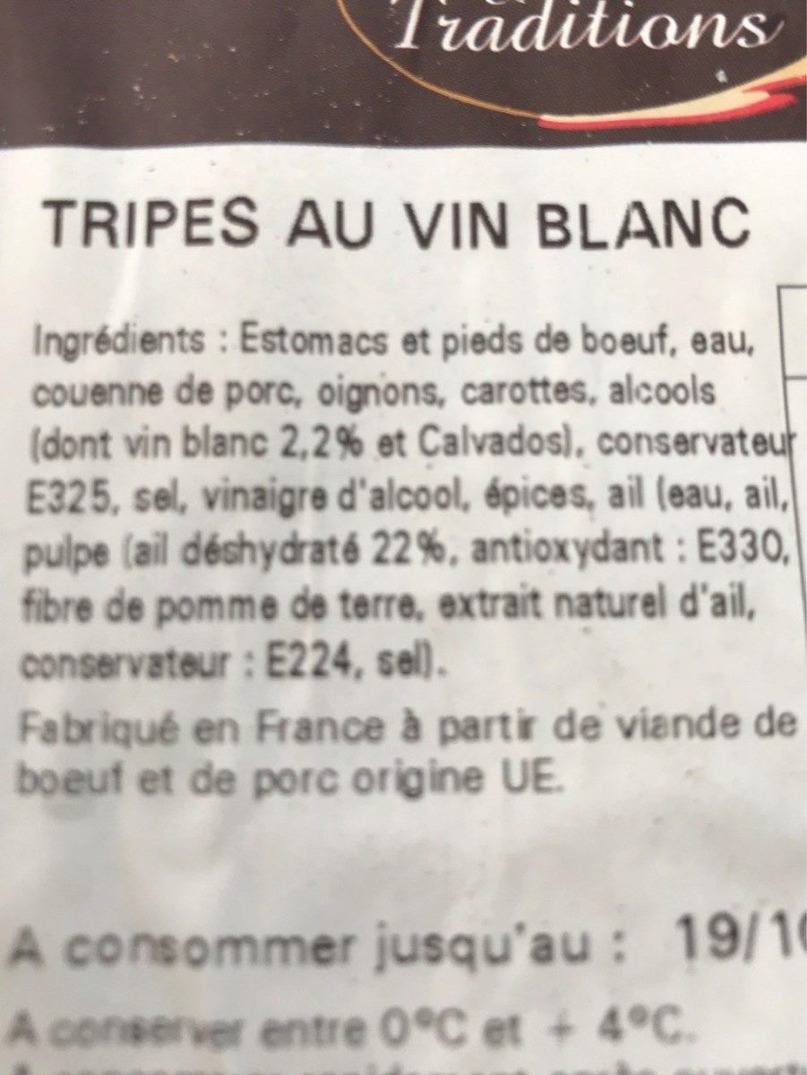 Tripes au vin blanc 1 kg - Ingredients - fr