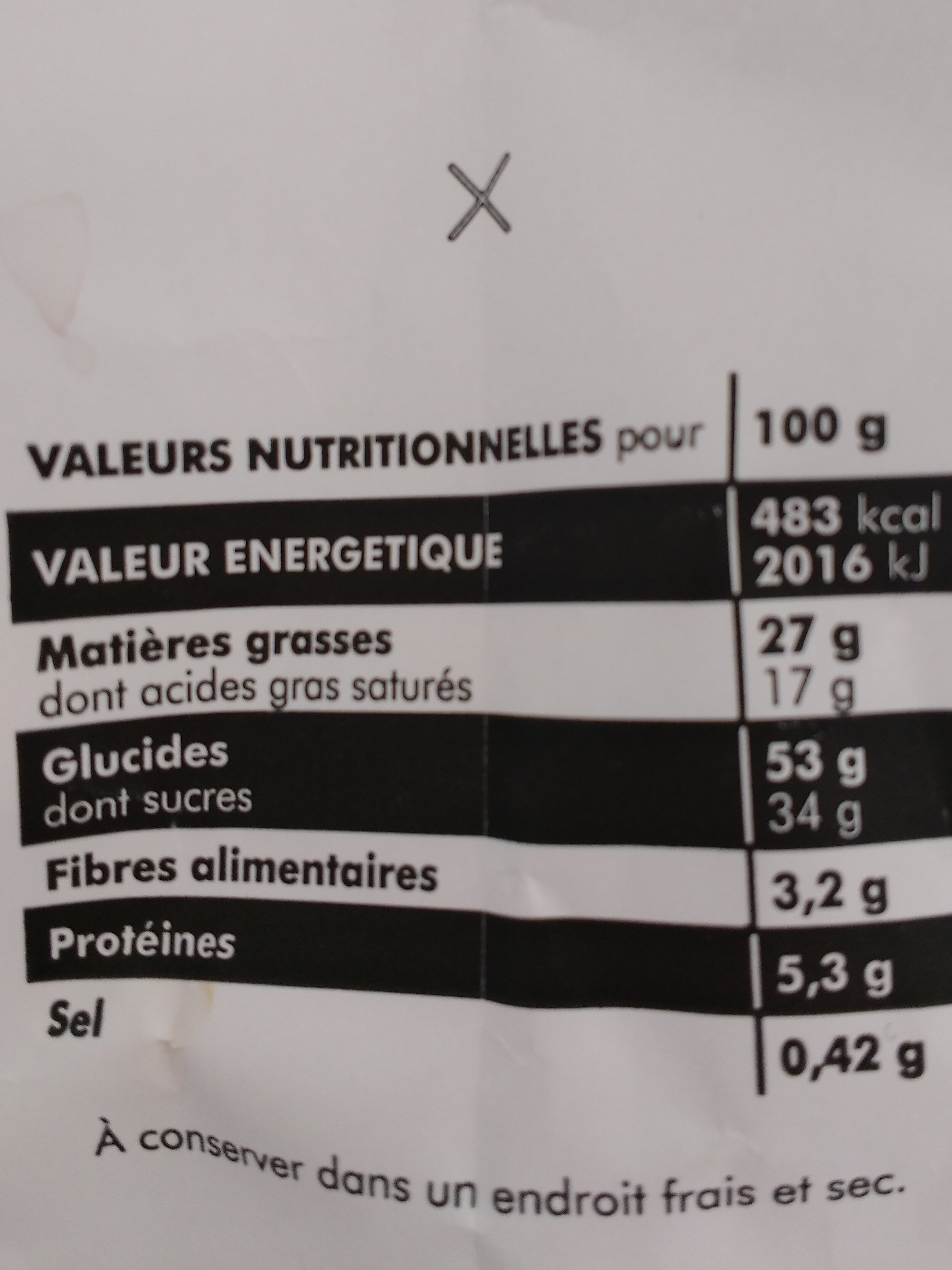 La madeleine coque chocolat - Tableau nutritionnel