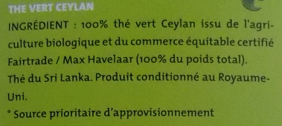 Thé Vert Ceylan Bio - Ingredients - fr
