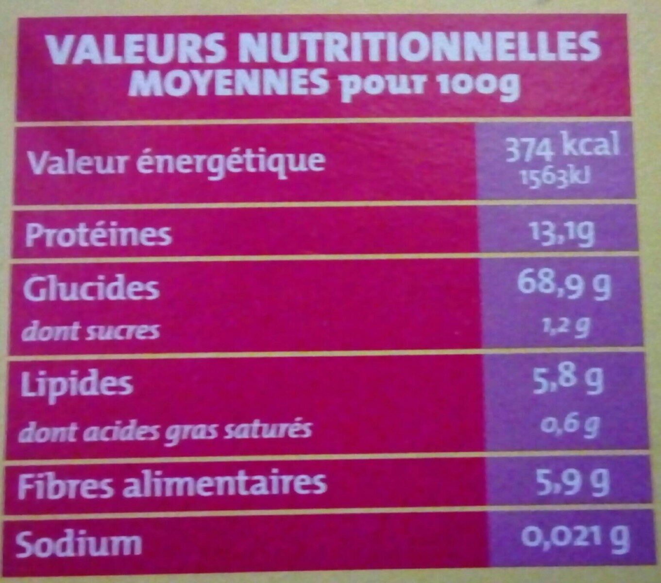 Quinoa blond bio - Nutrition facts - fr