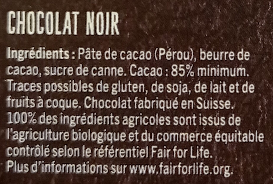 Noir 85% Pérou - Ingredienti - fr