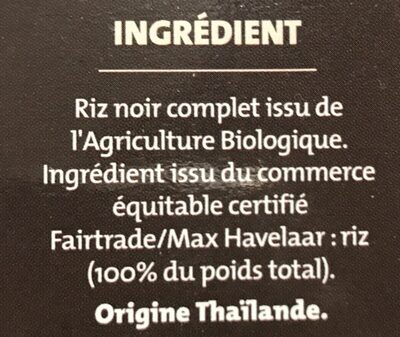 Riz Noir équitable - Ingredients - fr