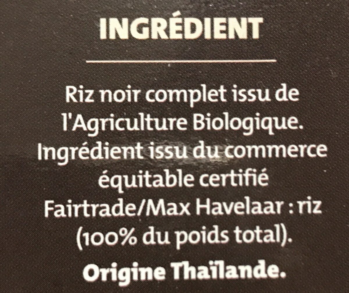 Riz Noir équitable - Ingredients - fr