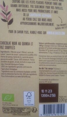 Noir quinoa soufflé - Tableau nutritionnel