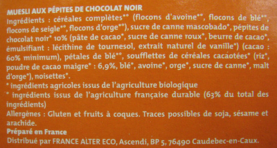 Muesli croustillant choco bio Alter Eco - Ingredienser - fr