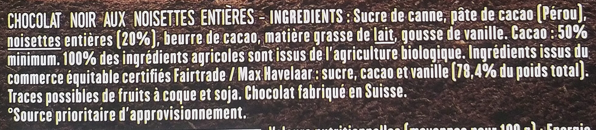 Noir et noisettes entières - Ingredients - fr