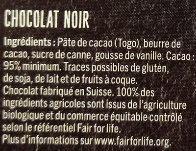 Chocolat Noir 95% Togo - Ingrédients