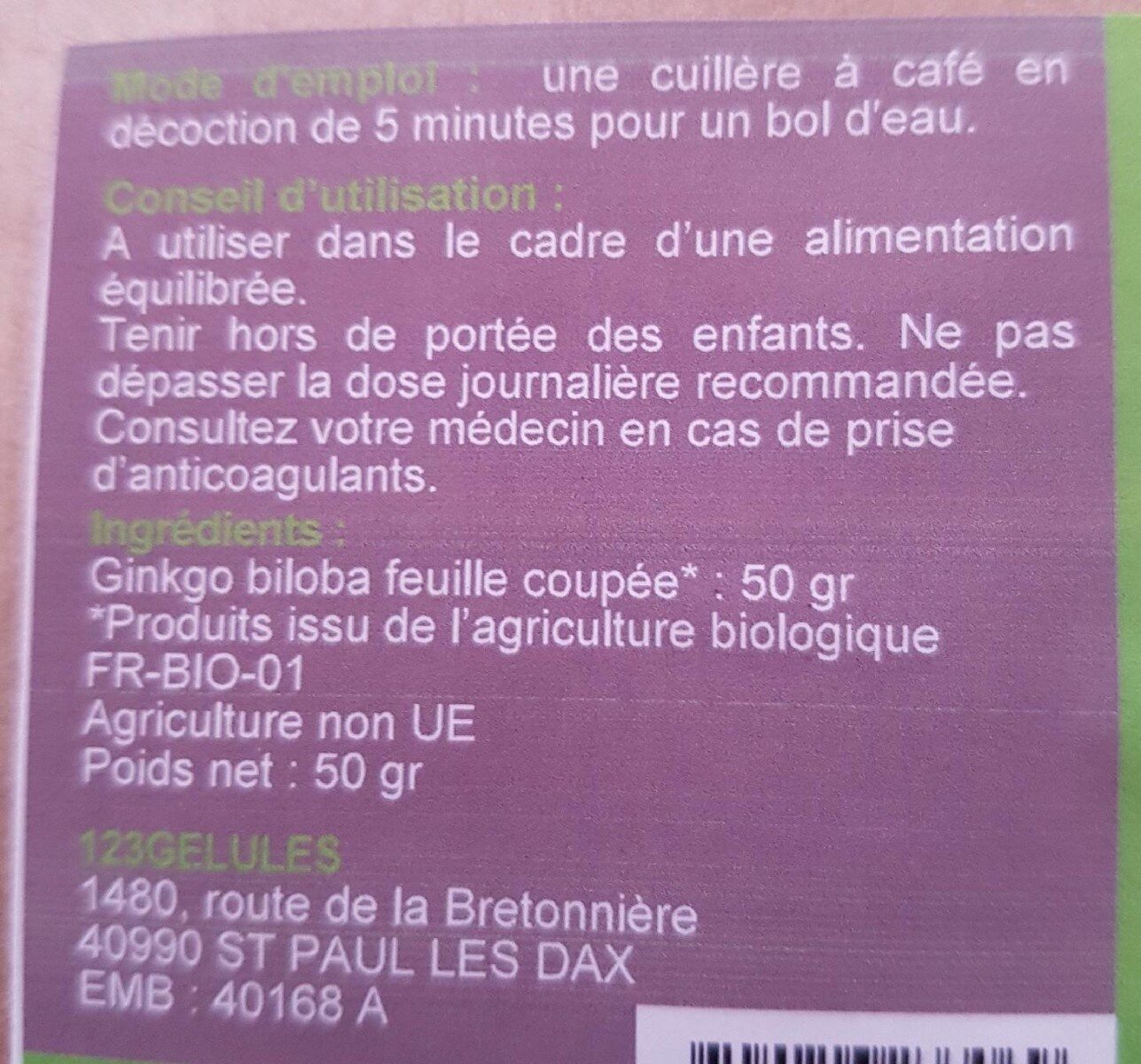 Ginkgo biloba bio - Ingredients - fr