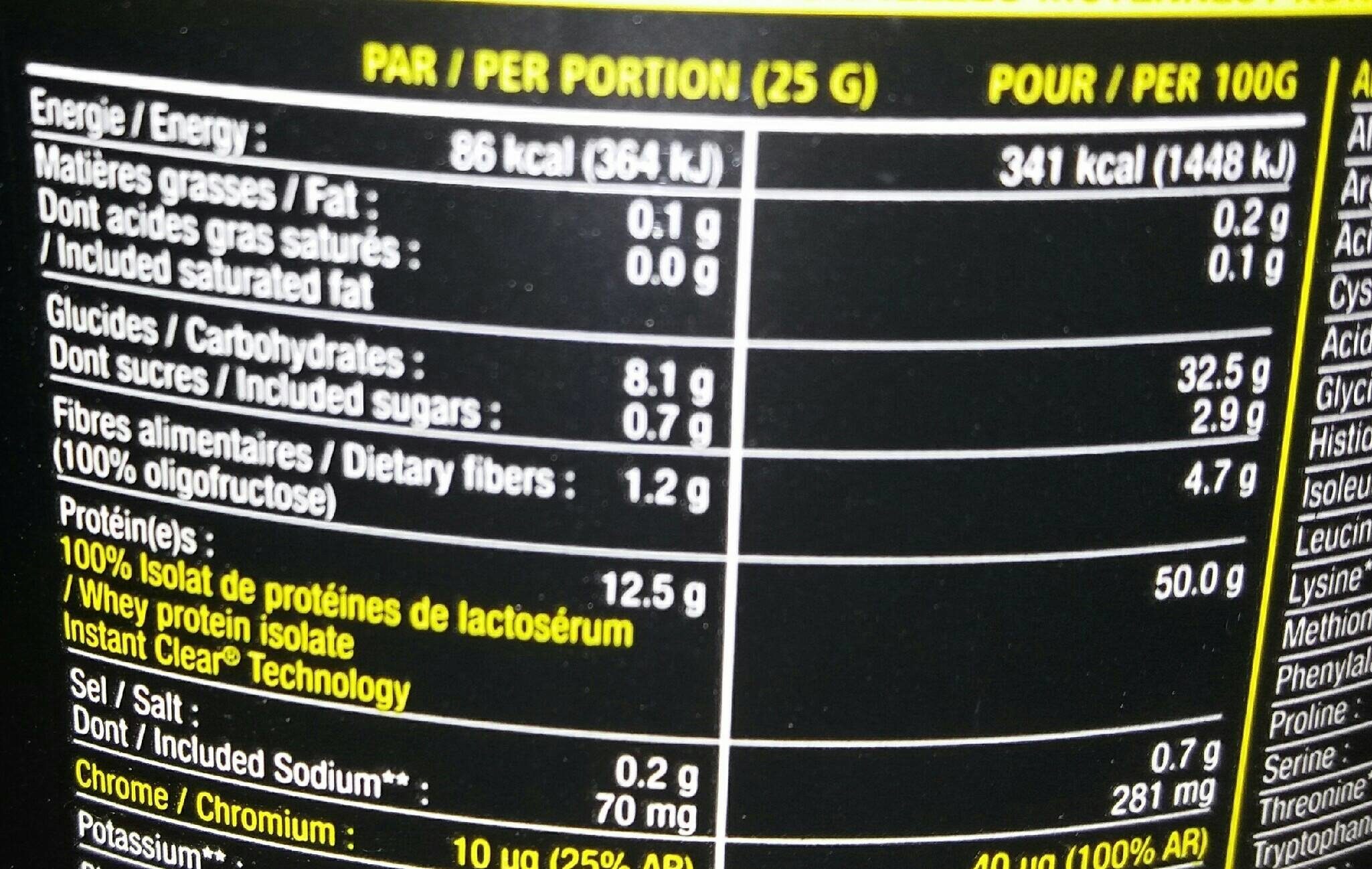 Premium Isolate - Nutrition facts - fr