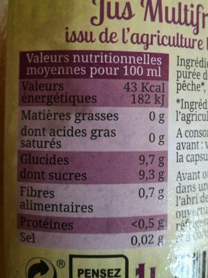 100% pur jus multifruits bio - Nutrition facts - fr