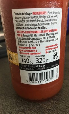 Tomato Ketchup - Nutrition facts - fr
