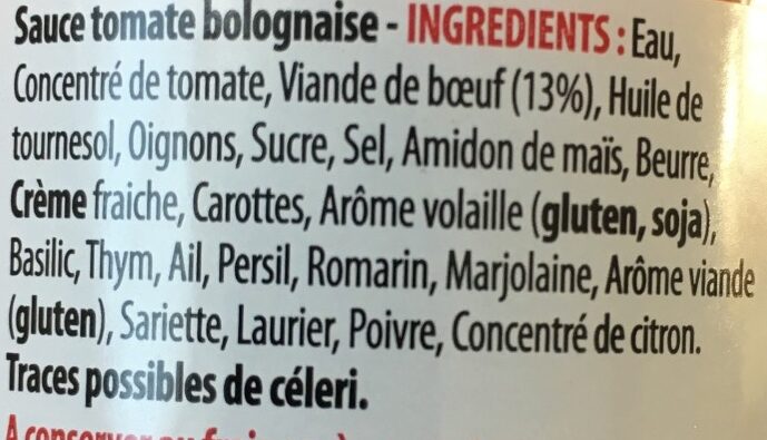 Sauce Tomate Bolognaise - Ingredients - fr