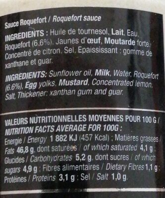 Sauce roquefort - Nutrition facts