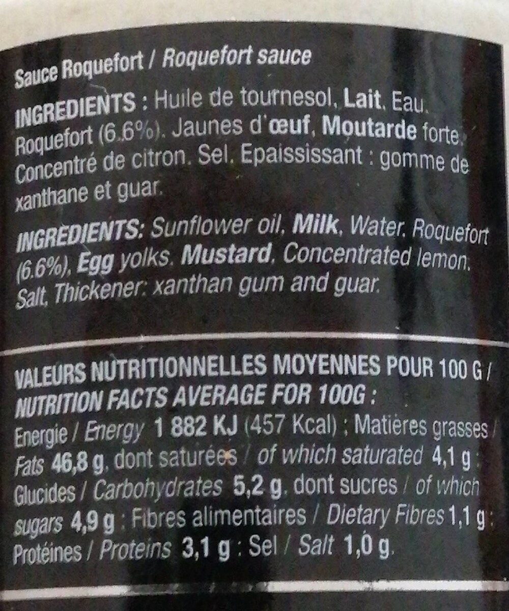 Sauce roquefort - Nutrition facts - fr