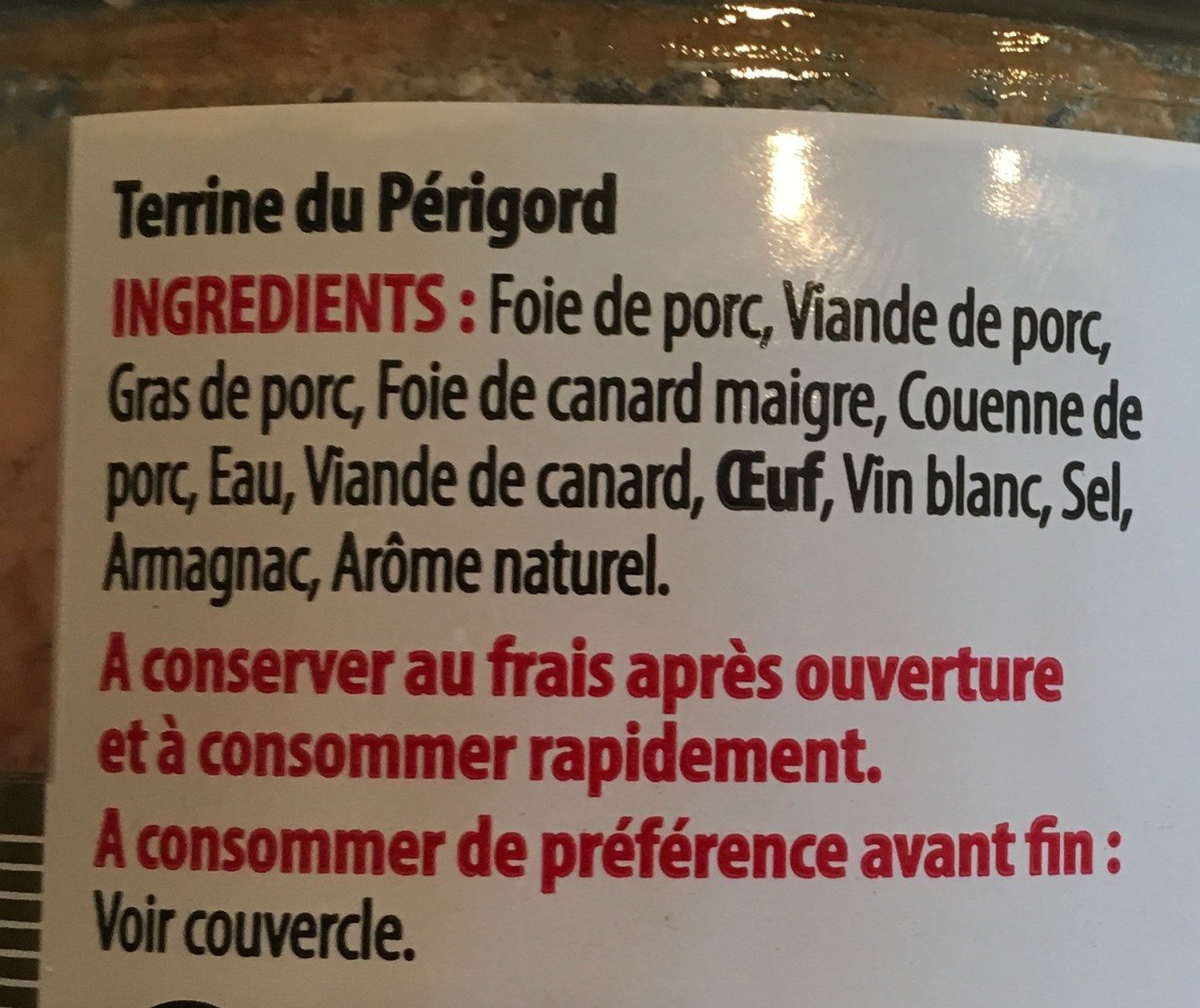 Terrine du Périgore - Ingredients - fr