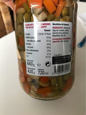 Macedoine de legumes - Nutrition facts - fr