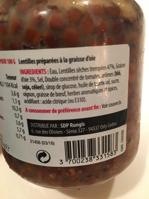 Lentilles à la graisse d'oie - Ingredients - fr