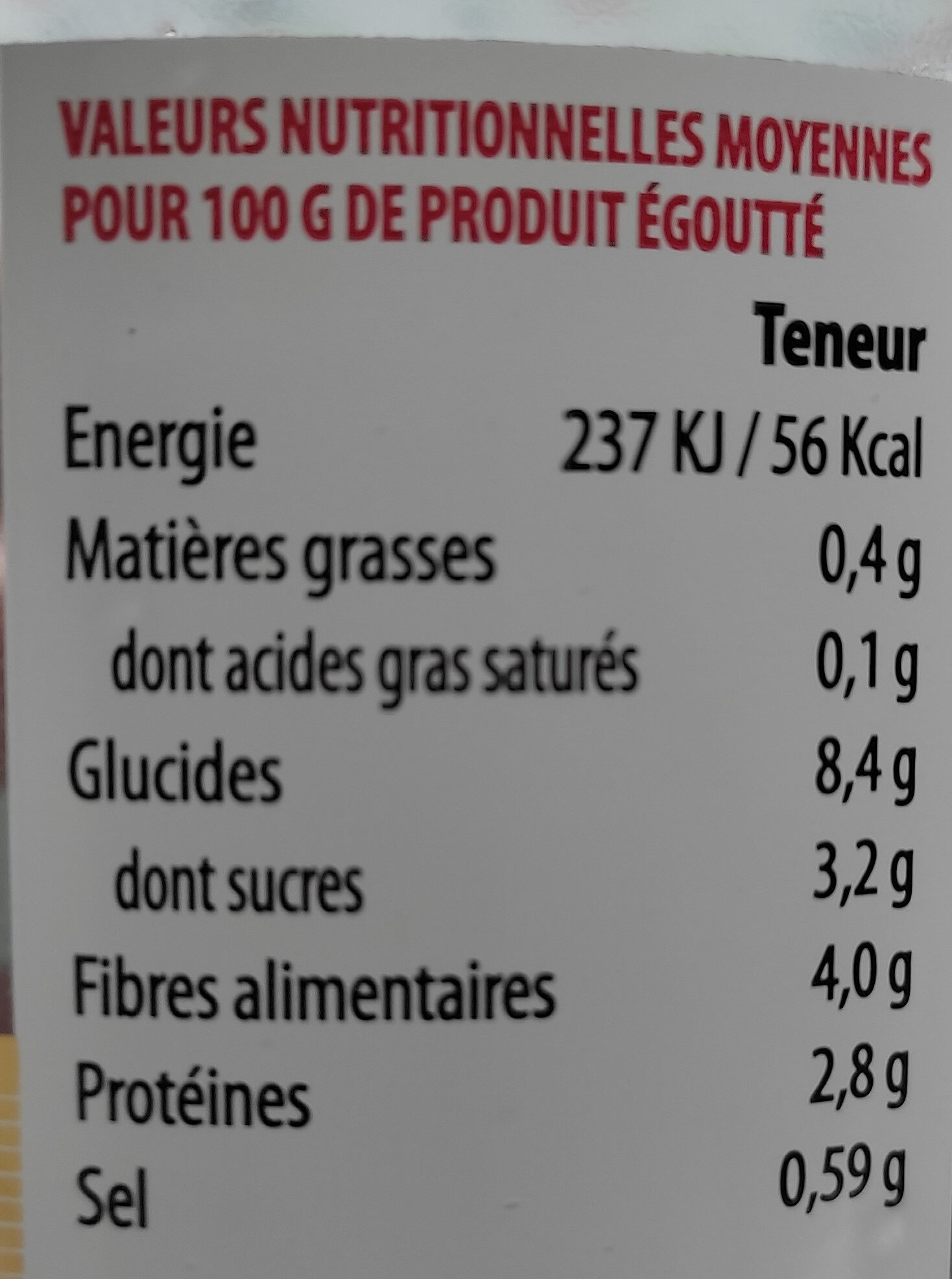Petits Pois Carottes - Nutrition facts - fr